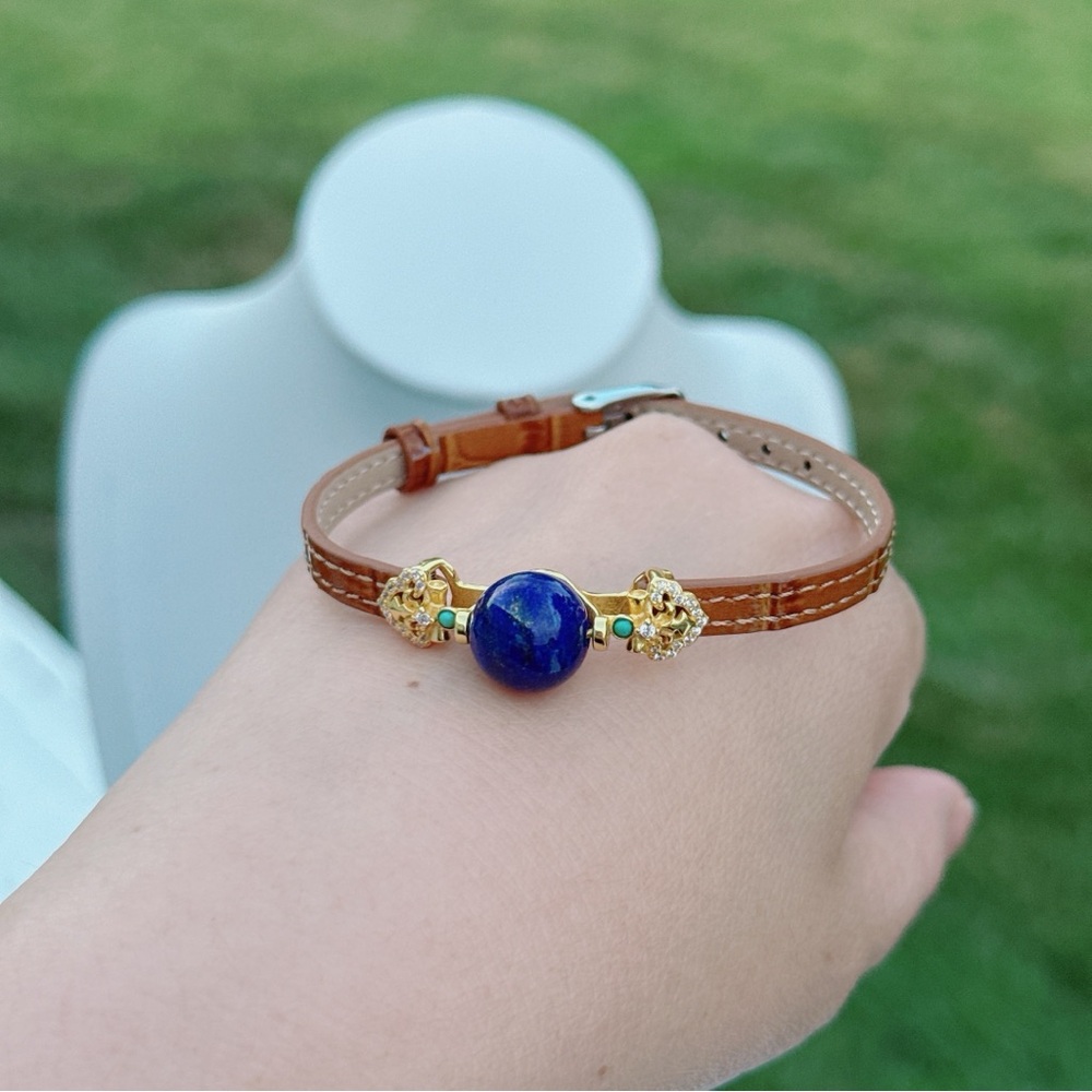 SGB1 S925 Sterling Silver Lapis Lazuli Leather Watch Bracelet | Unisex Jewelry